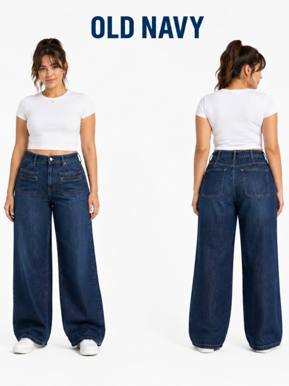 Old Navy High-Rise Baggy Wide Leg Drapey Denim Dark Wash Jeans Womens 2
